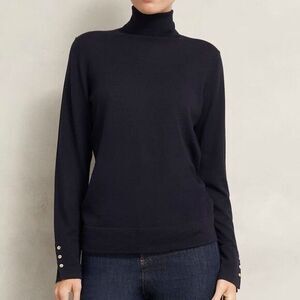 Hobbs London 'Lara' Merino Wool Roll Neck Sweater Navy turtleneck natural fiber